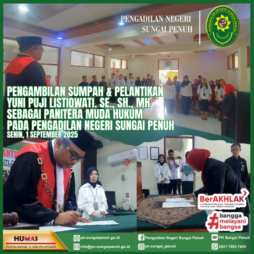 Pengambilan Sumpah dan Pelantikan Panitera Muda Hukum